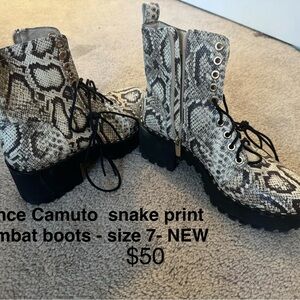 Vince Snake Print Combat Boots - Black and Cream